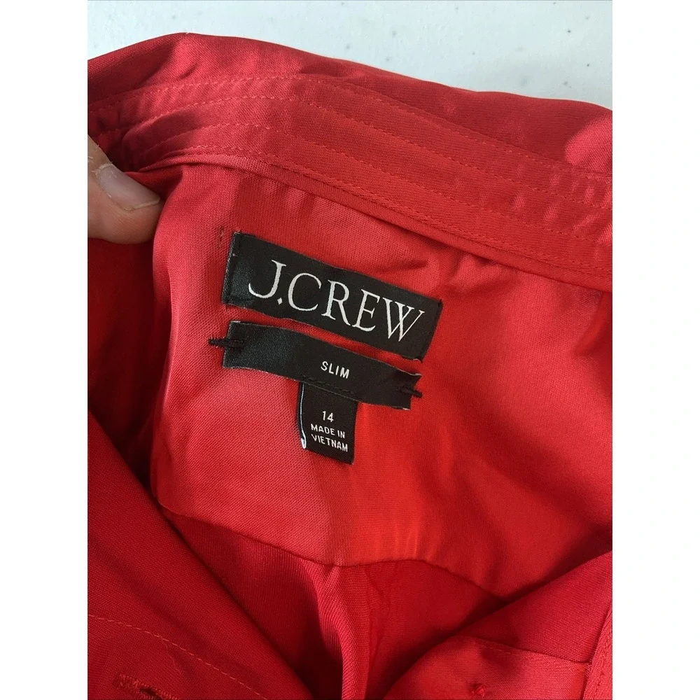 J. Crew Slim-fit satin shirt Red Button‎ up Size 14 career Dressy Party Office
